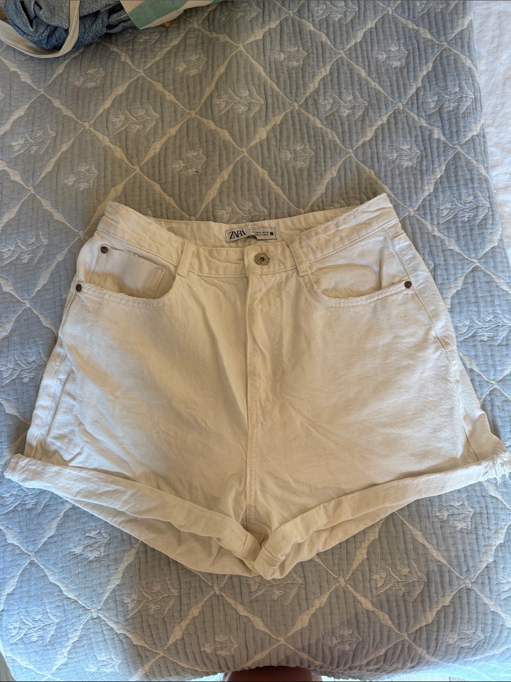 ZARA Cream High-Rise Jean Shorts